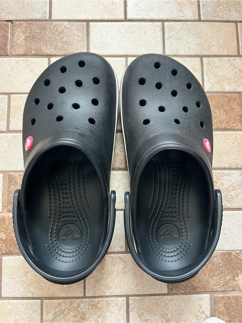 CROCS Black Classic Clog Mules with Red Logo